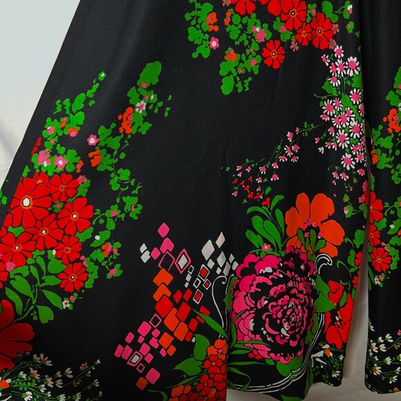 Vintage ALICE Of California Culottes Pants 60s 70s Wide Leg Palazzo Black Floral - Picture 8 of 10
